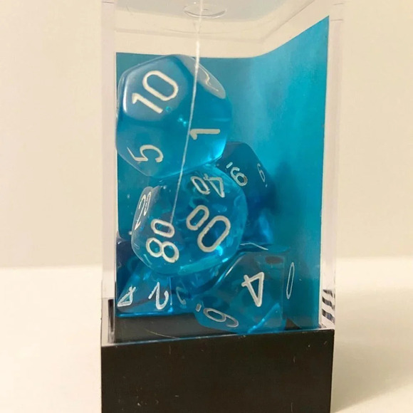 Chessex 7 Polyhedral Dice  Set Translucent Teal White CHX 23015 Cracked Case - Picture 3 of 11